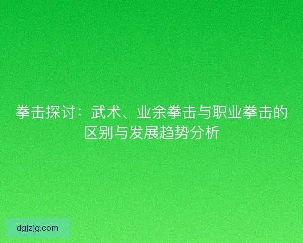拳击探讨：武术、业余拳击与职业拳击的区别与发展趋势分析